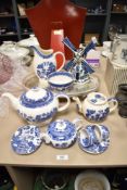 A group of various willow pattern blue and white tea wares, various makers including Sadler, Empire,