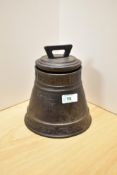 An early 20th century Huntley and Palmer biscuit tin in the form of a bell 'When ye doe ringe I