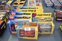 Five Matchbox Super Kings die-casts, K11 DAF Car Transporter, K16 Ford LTS Articulated Tanker, K19