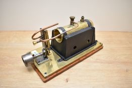 A part built Live Steam Plant, copper, brass & metal on wooden plinth