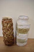 A 20th Century New Devon glazed pottery vase, of cobbled design, measuring 27cm tall, and a West