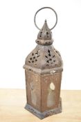 A late 19th Century pierced metal hanging lantern, measuring 48cm tall