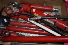 A Hydraulic 10 ton pump with assorted rams