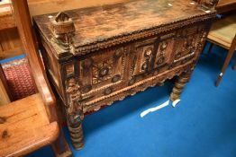 An Indian Damchiya Dowry chest, having agate inlays, width approx. 92cm