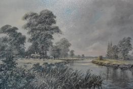 After Don Vaughan (b.1916-, British), coloured print, 'Bend In The River', framed, measuring 52cm