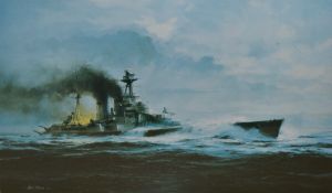 After Robert Taylor (b.1946, American), coloured print, 'The Last Moments of H.M.S Hood' with