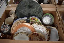 A Cole and Mason marble cheese trivet, a Hornsea Pottery 'Bronte' jug AF, an empty Bell's Whiskey