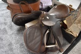 A leather saddle of typical design