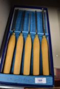 A five piece woodturning chisel set.