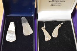 A collection of silver and white metal jewellery, comprising a large green stone set statement