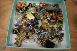 A collection of costume earrings of various size and design such as beaded examples, statement