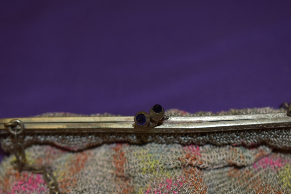 A 1920s painted mesh bag, having gem stones to clasp, chain handle and full lining. - Image 5 of 5