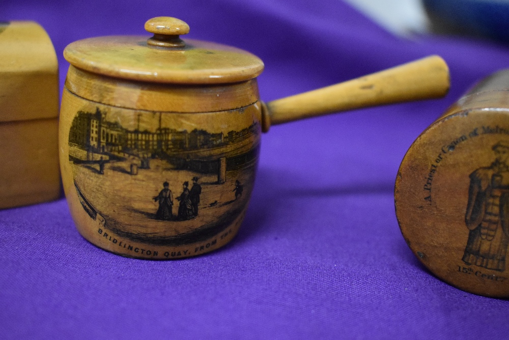 Five items of Mauchline ware, to include circa 1890 Westminster Abbey needle case, circa 1870 - Image 4 of 8