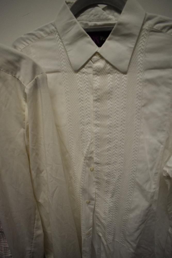 Three vintage gents dress shirts, including red and black ruffle fronted After Six shirt. - Image 4 of 5