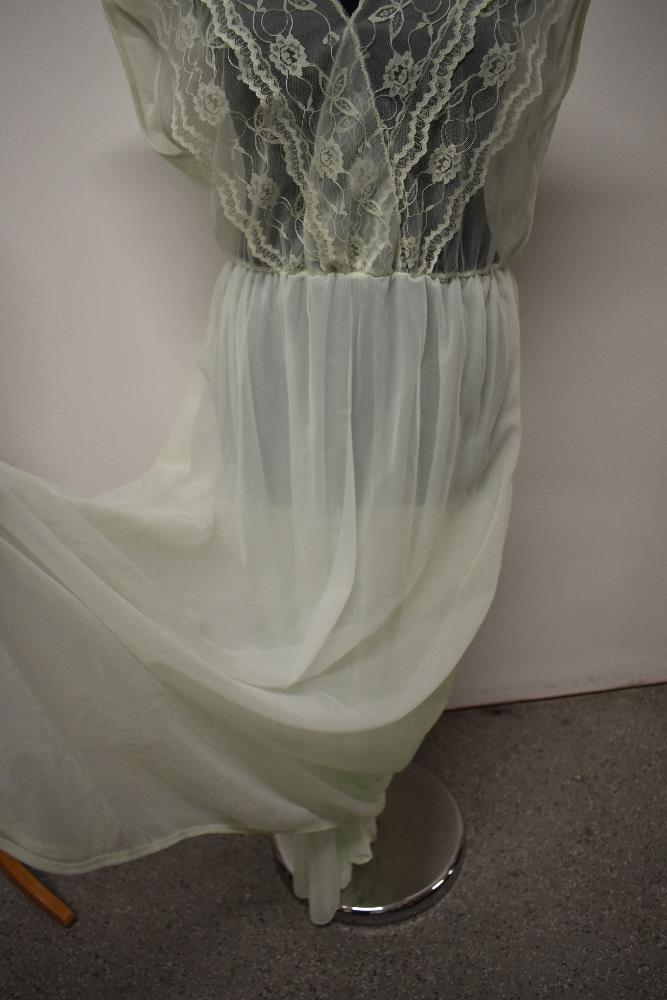 A vintage mint green nylon nightdress, having double layered skirt and floaty lace to bodice, - Image 3 of 6