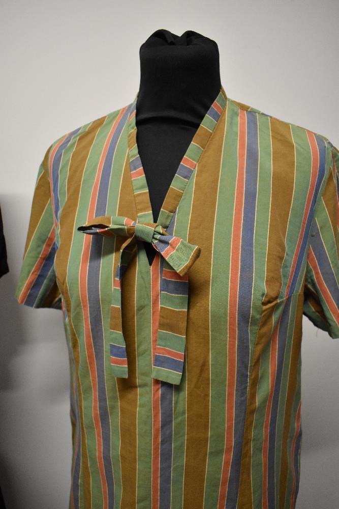 A vintage striped cotton day dress and a 1940s black crepe dress. - Image 2 of 4