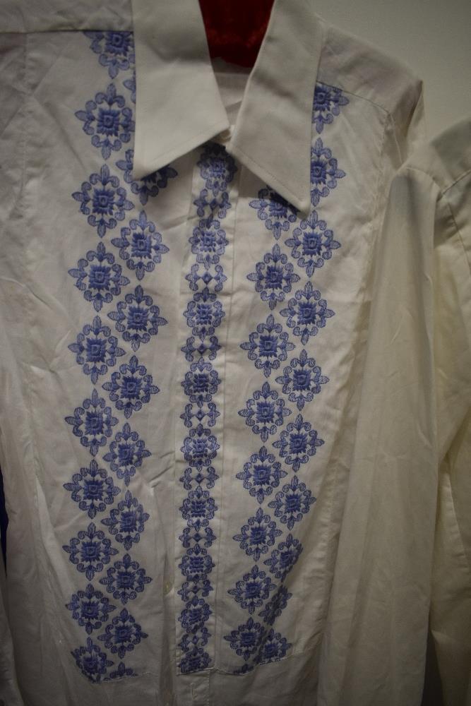Three vintage gents dress shirts, including red and black ruffle fronted After Six shirt. - Image 3 of 5