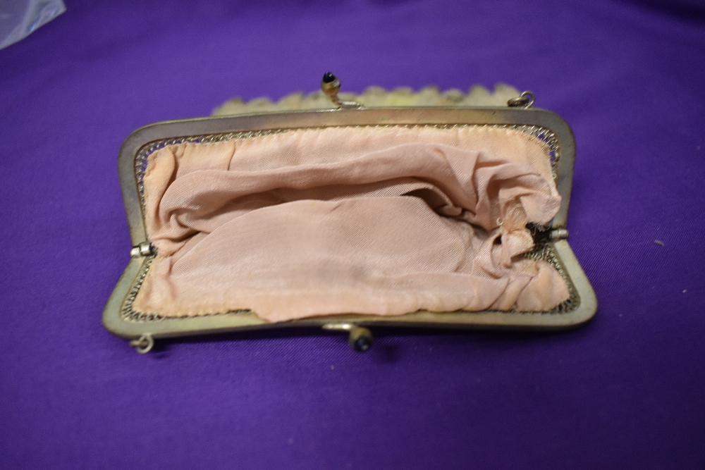 A 1920s painted mesh bag, having gem stones to clasp, chain handle and full lining. - Image 4 of 5