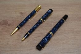 A Parker Duofold MKI Centennial converter fill fountain pen, ballpoint pen, and propelling pencil