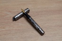 A Mabie Todd & Co Swan lever fill fountain pen in sterling silver with ring top cap having a Swan