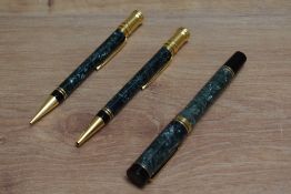 A Parker Duofold MKI Centennial converter fill fountain pen, ballpoint pen, and propelling pencil
