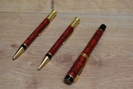A Parker Duofold MKII Centennial converter fill fountain pen, ballpoint pen, and propelling pencil