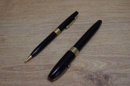 A Sheaffer Pen for Men III snorkel fill fountain pen and propelling pencil set in black with white