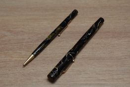 A Mabie Todd & Co Swan 205/47 leverless twist fill fountain pen and Fyne Point propelling pencil set