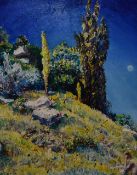 H. Burgess (20th Century, British), oil on board, A hill top with trees, in the Impressionist style,