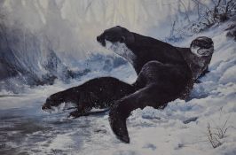After Dorothea Buxton-Hyde (b.1942, British), coloured print, 'bewilderment', A family of otters,
