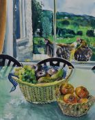 20th Century British School, watercolour and gouache, A vibrant still life arrangement depicting two