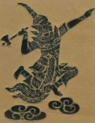 20th Century School, temple rubbing, A Thai warrior, framed and under glass, measuring 28cm x