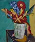 Clifford H. Fisher (20th Century, British), oil on board, 'Vase of Flowers', a vibrant still life