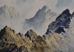 Edward Grieg Hall (20th Century, British), watercolour, A mountain ridge, possibly The Cuillin in