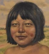20th Century School, pastel, Portrait of an Indian woman, signed indistinctly to the lower right,