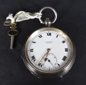 An early 20th century silver pocket watch by A. Yewdall, Leeds, the white dial with Roman numerals