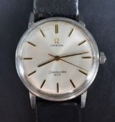 A mid 20th Century Omega Seamaster 600 manual wind wrist watch having baton numeral dial to lustre