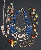 A small selection of costume jewellery including two Italian necklaces by Antica Murrina, a glass