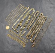 A small selection of broken yellow metal chains, most marked 375/585 and a small 9ct gold St
