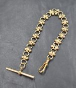 A 9ct gold fancy link bracelet having T bar and dog leash clasp, approx 8' long & 16g