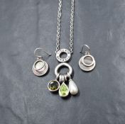 An Italian silver necklace by Ti Sento having a trio of drops on a double silver loop with fixed