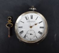 An H.Samuel 'acme lever' half hunter silver pocket watch, the white dial with Roman numerals and