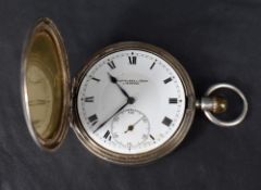 A silver hunter top wound pocket watch by Thomas Russell & Son, Liverpool having Roman numeral