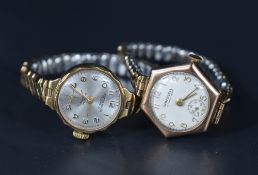 Two ladies vintage 9ct gold wrist watches, both having Arabic numeral dials and gold plated
