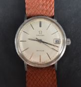 A gent's Omega De Ville wristwatch case no: 136018 having a baton numeral dial with date aperture to