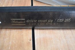A Shakespeare deluxe travel fly rod 6pc 2.85m long in original leather case and a 3pc split cane fly