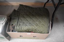 A box of vintage shooting clothes including hats ,gloves A Browning skeet jacket and Moleskin breeks