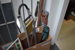 Two vintage shooting sticks and two folding stools