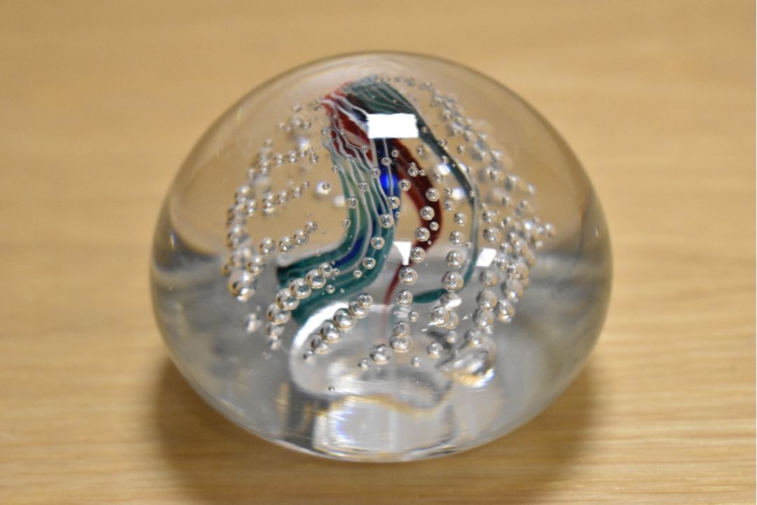 A Whitefriars glass Festival of Britain paperweight with red, white, green and blue streaks - Image 3 of 3