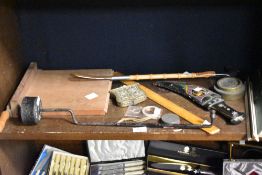 A 20th Century Eastern design dagger with painted camel wooden sheaf, a cast iron NSRA 3lb trigger